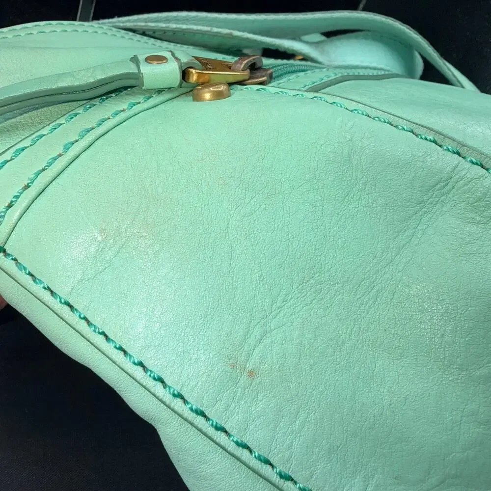 Fossil Mint Green Leather Crossbody Shoulder Bag Vintage Organizer